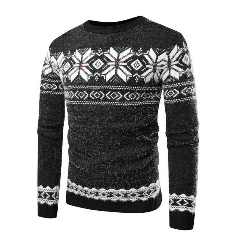 

Mens Causal O Neck Sweater snowflake Printed Autumn Winter Christmas Pullover Knitted Jumper Sweaters Slim Fit Male Clothes