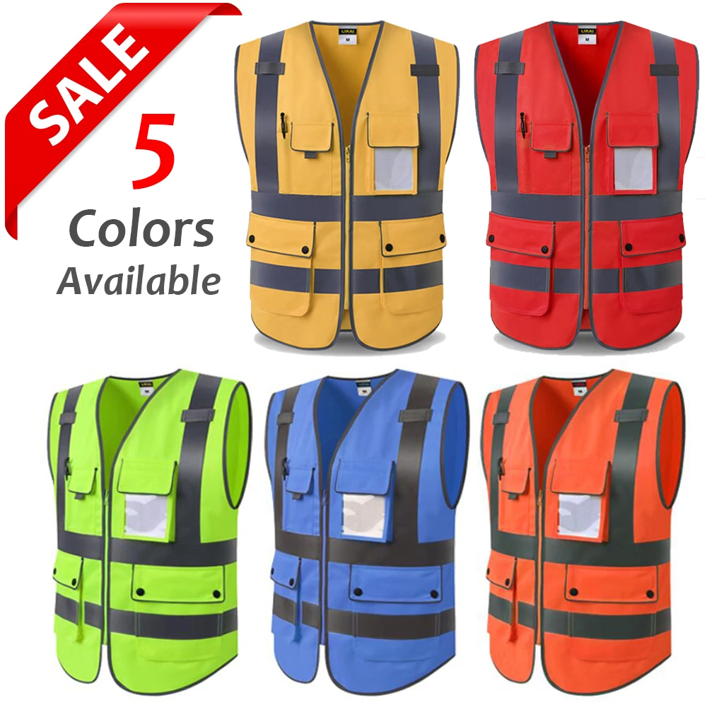 High Visibility Reflective Safety Vest Zipper Front With Reflective Strips Construction Workwear Safety reflective safety vest