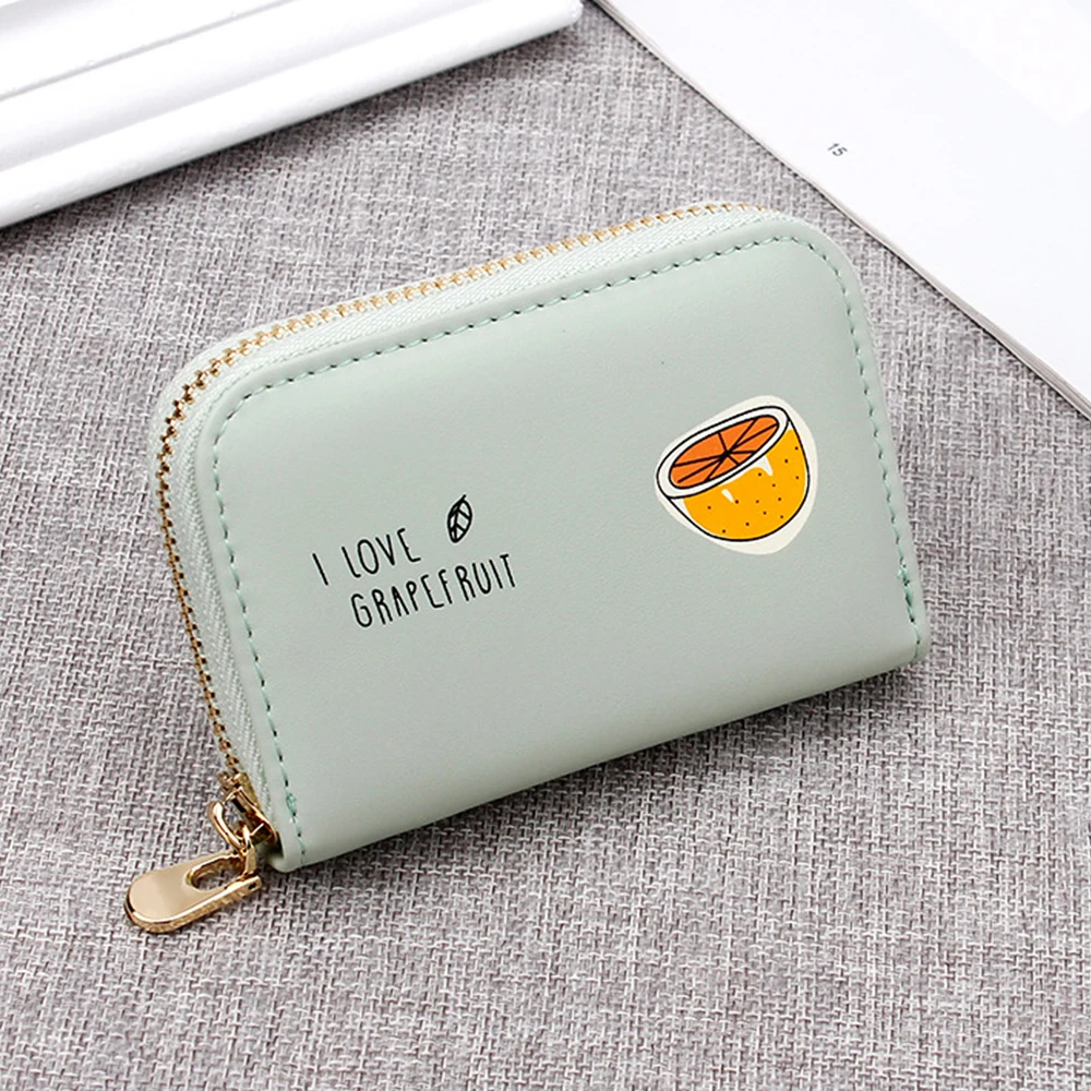 Light Teal Фруктовая иллюстрация 11 держатель для карт девушка кошелек на молнии арбуз клубника оранжевый цветной принт счастливый Свежий кожаный бумажник на подарок - Цвет: Light Teal