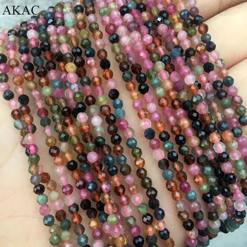 

3strands Natural colorful tourmaline Approx2.6-2.8mm faceted loose beads 15.5inches for diy making bracelet necklace