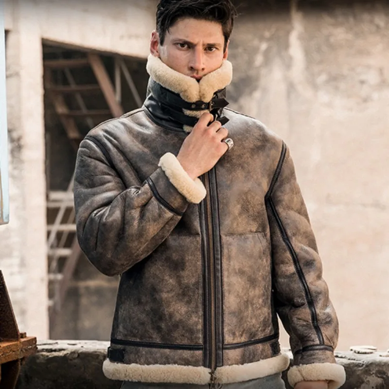 Hochwertige Lammfelljacke Lammfelljacke Pilotenjacke Herren Harrington  Herren Jacke Fliegerjacke Leder Lammfell Herren