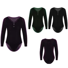 

#120-160 Kids Girl Long-sleeve V Neck Ballet Dance Costume Velvet Bodysuit Practice Clothes Stage Performance Clothing Dancewear