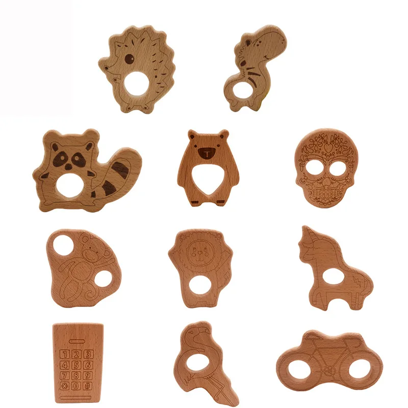 

5Pcs/Lot Baby Teether Wooden Animal Pacifier Pendants BPA Free Beech Koala Rodent Baby Gym Accessories Baby Beech Wood Products