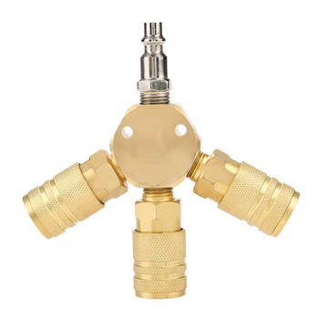 

DSHA 1/4 inch 3-Ways Flat Hex Manifold Brass Air Connector in dustrial Air Hose Splitter Coupler