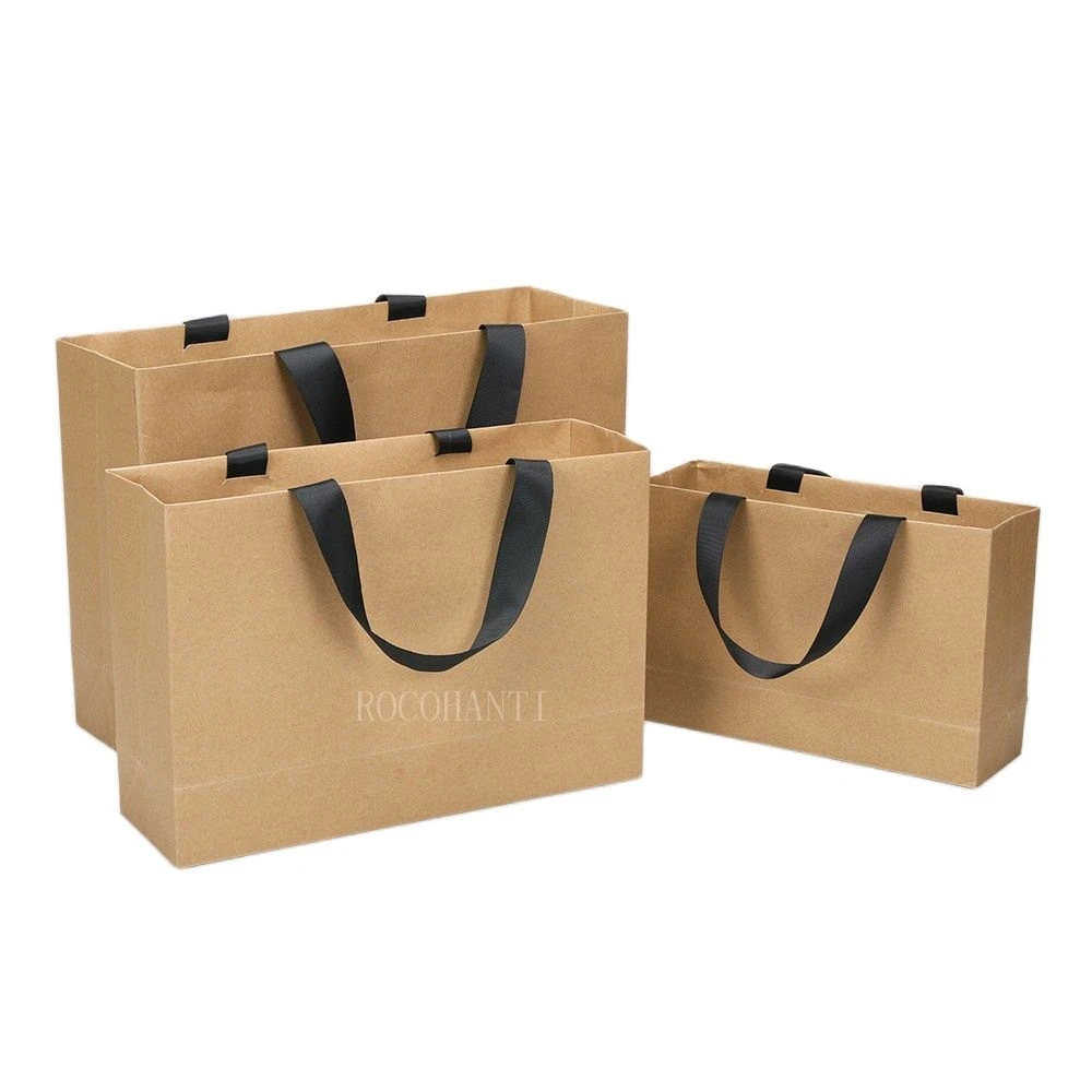 Bolsa de papel Kraft personalizada con asa de cuerda de hilo para tienda de bolsa de regalo con logotipo impreso, 50 Uds.|Envoltorios y bolsas de - AliExpress