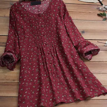 

Autumn Print Long Sleeve Women's Shirts Tops Single Breasted V-Neck Female Pullovers 2020 Plus Size 5XL Ladies Shirt Clothing