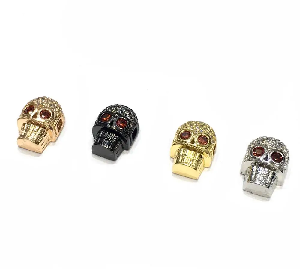 

10x12mm Brass Micro Pave CZ Zircon Skull Spacer Charm Finding Beads Accessories For Bracelet Necklace DIY Jewelry Design Making