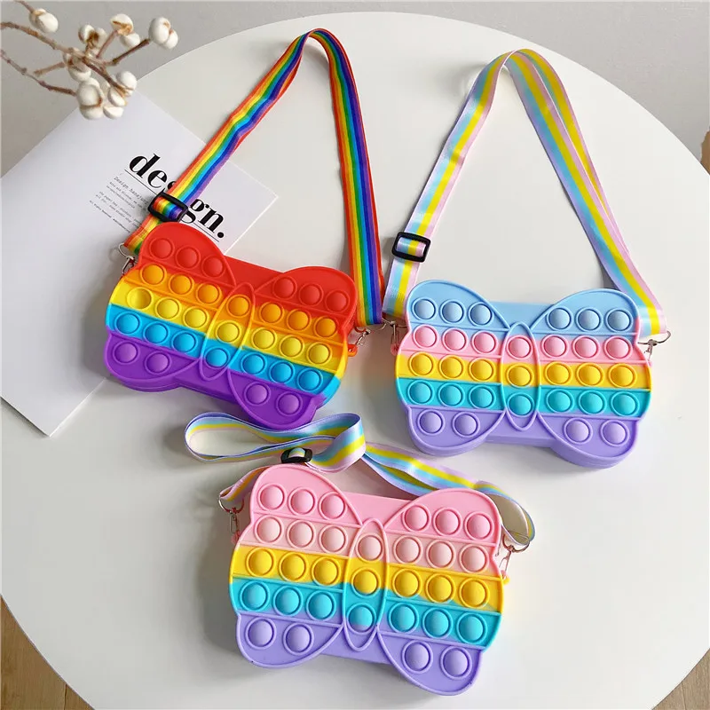 Pop Figet Toy Coin Purses butterfly Soft Silicone Wallet Bag Kid Gift Zipper High Capacity Card Package Strap Lanyard Phone Case | Мобильные