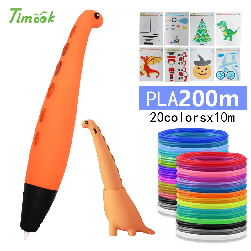 orange pen 200m PLA Lihuachen 3D Ручка для детей динозавр стебель игрушки 3D печать Ручка мини принтер Рисование Живопись Художественный набор с 2 скоростями безопасный режим сна - Цвет: orange pen 200m PLA