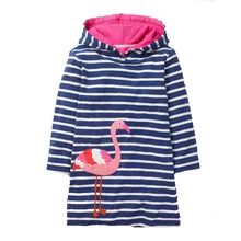 Jumping meter/платье с длинными рукавами для девочек осенне-весенняя одежда с аппликацией радуги для маленьких девочек с капюшоном платье принцессы в полоску на возраст от 2 до 7 лет