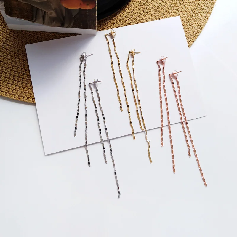 

Simple Very Long Chain Gold Color Korean Earrings Daily Multi Tassle Earrings