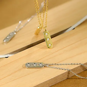 

-925-Sterling-Silver--Gold-Geometric-Zircon-Pendants-NecklaceFor Women ketting--Argent-Massif-Pour-Jewellery merry christmas