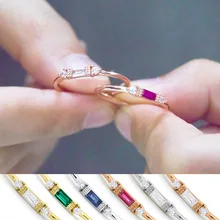 Square Cubic Zircon Small Women Ring Engagement Wedding Band Rose Gold Color Micro Paved Female Finger Ring Party Jewelry DBR148 blucome brand design rose gold color square cubic zircon ceramic earrings ring set chinese porcelain women wedding jewelry sets
