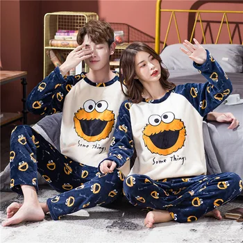 

Autumn Winter Coral Velvet Couple Pajamas Set Plus Size Home Clothes Suit Casual Pyjamas Women Sleepwear Pajama Mujer