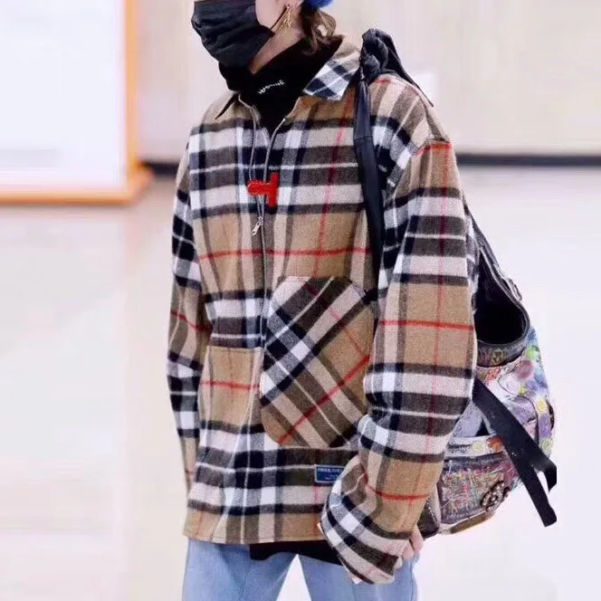 CAMEL F/W женский верблюжий/синий контрастный цвет клетчатый полушерстяной жакет с длинным рукавом Топ-Новая женская шерстяная клетчатая верхняя одежда - Цвет: CAMEL