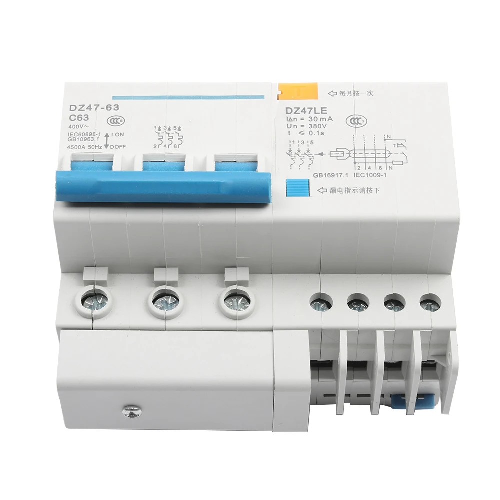 DZ47LE-63 3P+ N 10A 16A 20A 32A 400V~ 40A 50A 63A 50/60 Гц остаточный ток автоматический выключатель выше ток утечки защиты RCBO