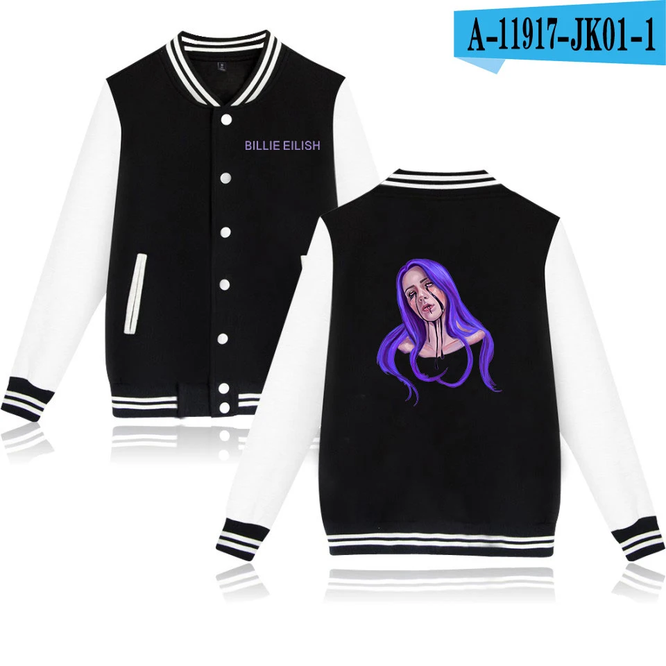 Новая бейсбольная куртка Billie Eilish для женщин и мужчин, модная повседневная бейсбольная куртка с принтом Billie Eilish в стиле Харадзюку, серая+ синяя уличная одежда - Цвет: As picture
