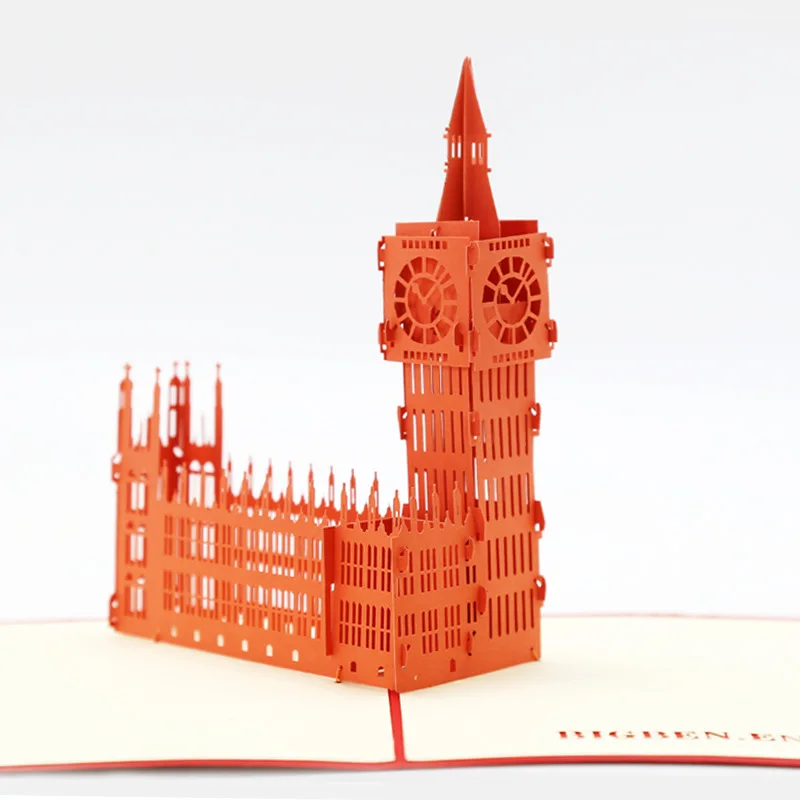 big ben-orange 3D всплывающие подарки карта всемирно известное здание День рождения поздравительные открытки архитектура Пригласительные открытки для бизнеса туристическая открытка - Цвет: big ben-orange