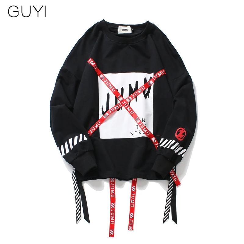 Black Hoodies Красные ленты буквы повседневные Хип-Хоп Белые толстовки мужские свободные мужские черные спортивные для мужчин для мальчиков Топ пуловер Vete men ts - Цвет: Black Hoodies
