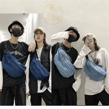 

2020 New Men Denim Canvas Crossbody Shoulder Bag Causal Couple Chest Bag Travel Trip Package