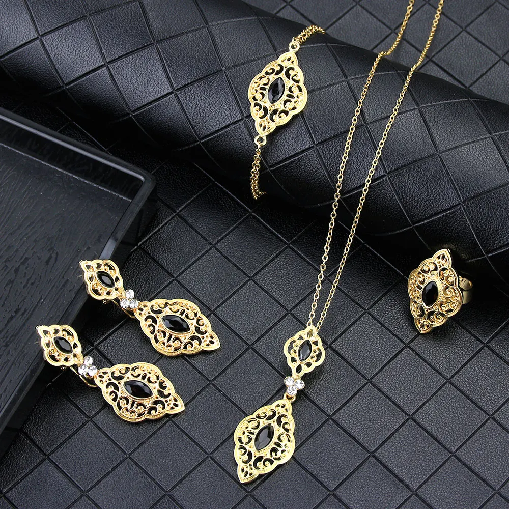 Sunspicems Fashion Algerian Moroccan Caftan Jewelry Set for Women Gold Color Wedding Earring Necklace Bracelet Ring 4pcs Bijoux - Image 2