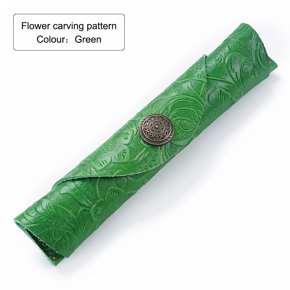 Green Новое поступление, сумка-карандаш из натуральной кожи, сумка для хранения, сумка-Органайзер для ручек, винтажная Ретро креативная канцелярская сумка - Цвет: Green
