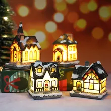

Scene Christmas Town Village Decoration LED Light Up Small House Resin Ornament Xmas Decor New Year 2022