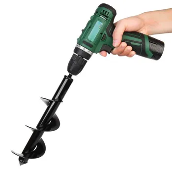 

Hole Digger Spiral Drill Bit Hex handle Black Steel Gloves Flower Tree