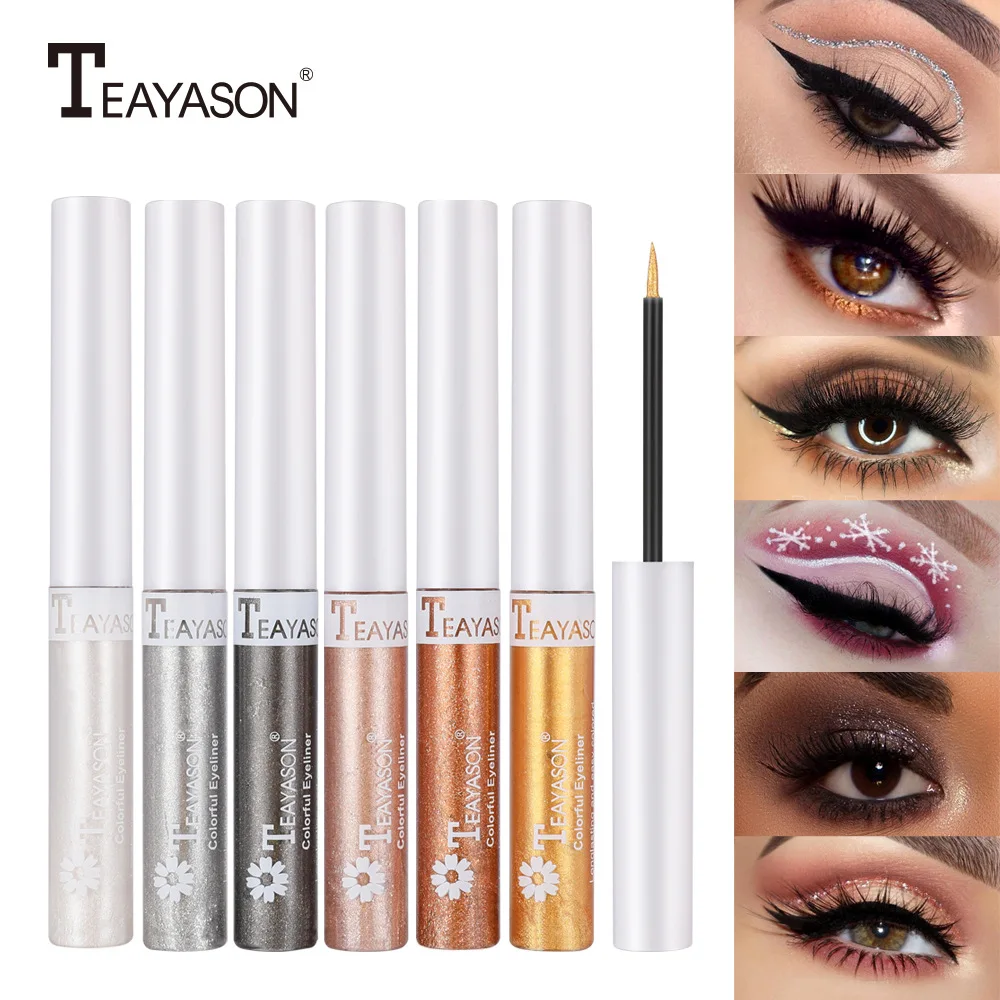 Блестящая подводка для глаз жидкая водостойкая стойкая Мерцающая Серебристая