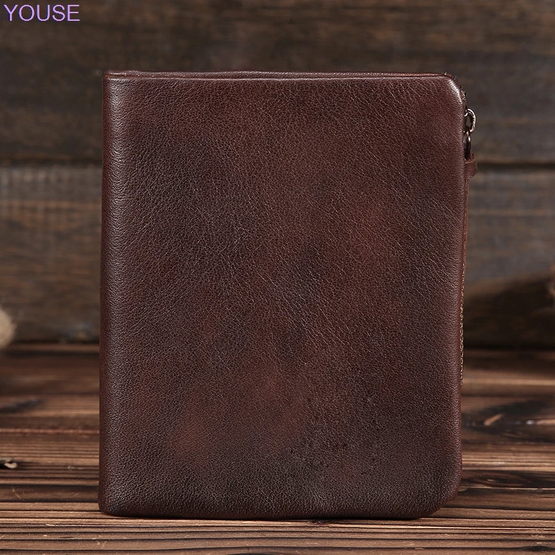 

Retro Hand-rub Color Leather Wallet Full-grain Leather Short Wallet Casual Vegetable Tanning Leather Wallet
