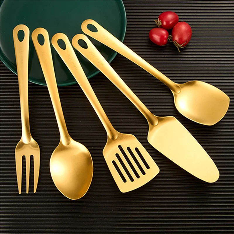 Kitchen Utensils Korean Stainless Steel Kitchen Cooking Utensils Kitchenware Hanging Dinner Soup Colander Frying Spatula Household Accessories