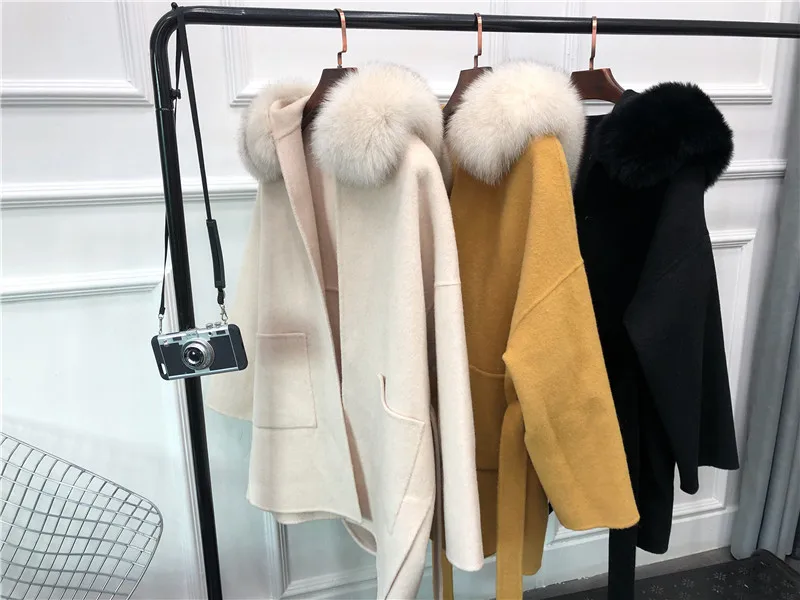 Женское кашемировое пальто OFTBUY, с натуральным лисьим мехом на капюшоне, зимняя шерстяная дамская куртка на каждый день