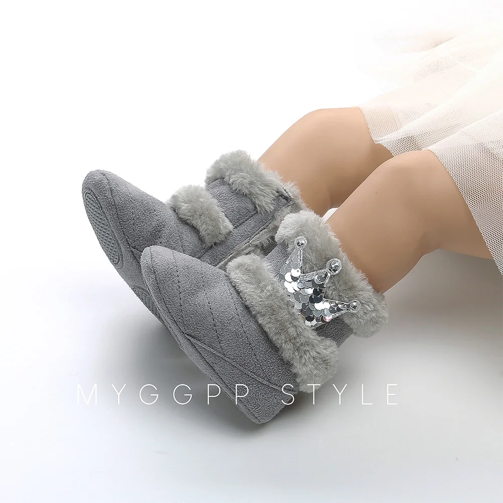 

Newborn baby girl snow boots winter warm fur high tube warm shoes cotton boots Mid-Calf Length Slip-On Furry Boots 0-18M