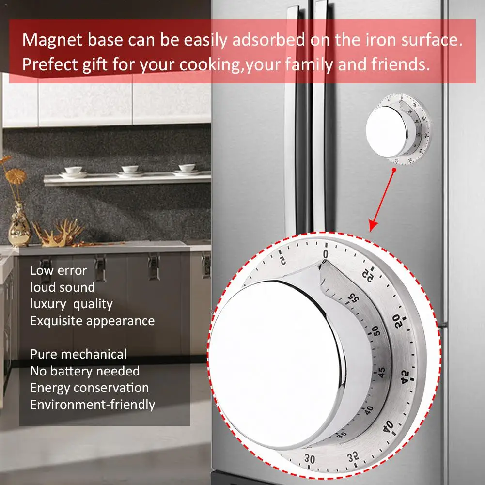 Hight Quality Stainless Steel Body Mechanical Timer Innovative Alarm Clock Kitchen Reminder For Dropshipping