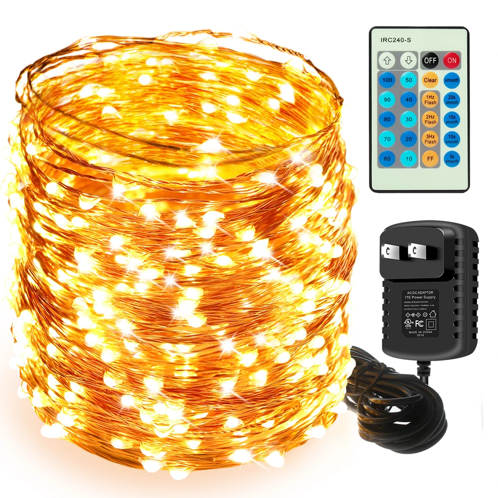 

164FT 50m Ultra Long String Lights, Waterproof 500 LED Dimmable Copper Wire Lights, UL Listed Plug in Fairy Light Warm White