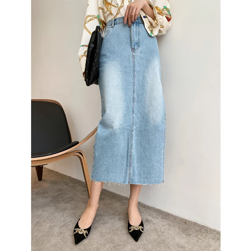Twenty Seven модный бренд онлайн продукт джинсовая юбка Женская длинная джинсовая юбка с разрезом Осенняя хлопковая