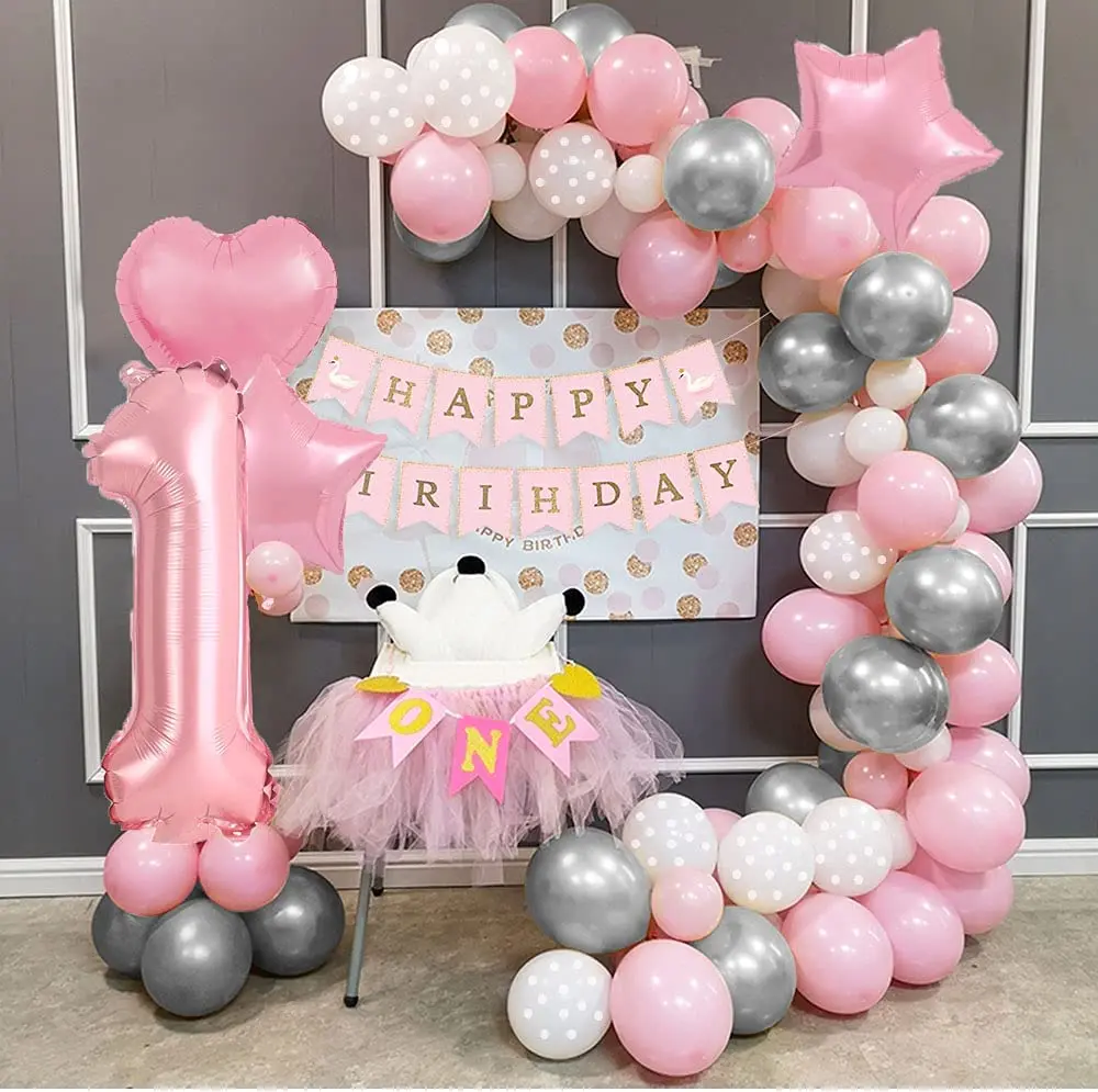 Enlace Collar Pronombre Decoración de globos de 1, 2 y 3 años para cumpleaños de niñas, decoraciones  para fiestas de primer cumpleaños para niños y niñas, guirnalda de globos  rosa para Baby Shower|Globos y accesorios| - AliExpress