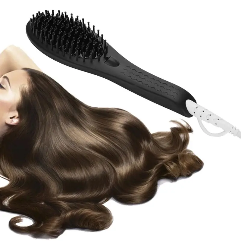 Electric Hair Straightener Brush Straightening Anti-Scald LED Display Portable EU US