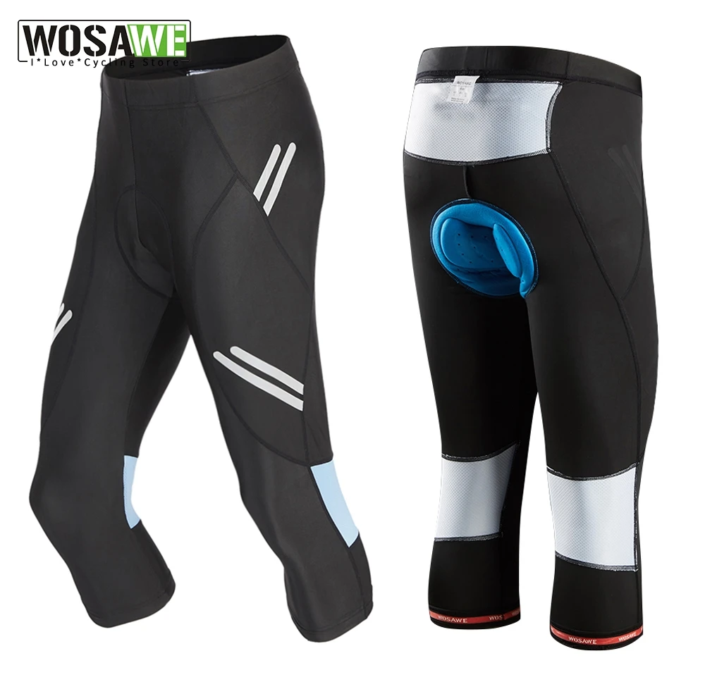 WOSAWE Men's Cycling Cropped Pants Calf Length Reflective Bike Tights