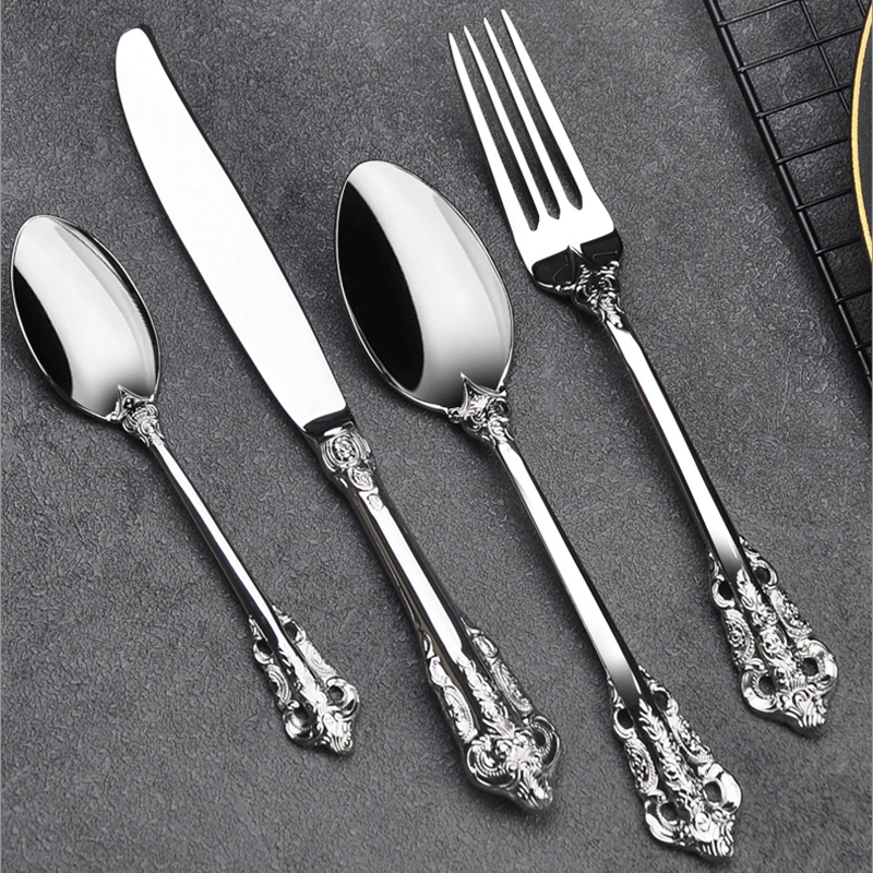 

24PCS New Sliver Cutlery Set Luxury Dinnerware Mirror Polishing Tableware 304 Stainless Steel Dinner Knife & Fork