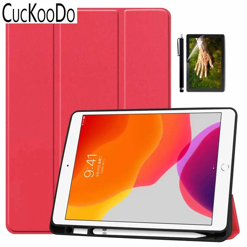 Чехол для iPad 10,2 с держателем карандаша, легкий умный чехол с мягкой задней частью из ТПУ, Автоматический Режим сна/пробуждения для iPad 7th Gen - Цвет: Red.3in1
