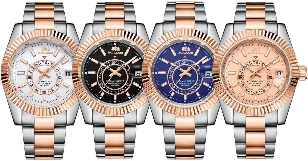 Cinturino meccanico automatico a carica automatica in acciaio inossidabile oro rosa argento blu data lusso cielo 40 mm da uomo_voghion.com