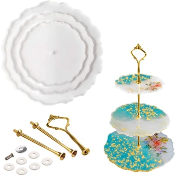 

3 Tier Cake Stand Resin Tray Molds,DIY Irregular Epoxy Resin Casting Mold Home Decoration Craft with 3 Pcs Tray Brackets
