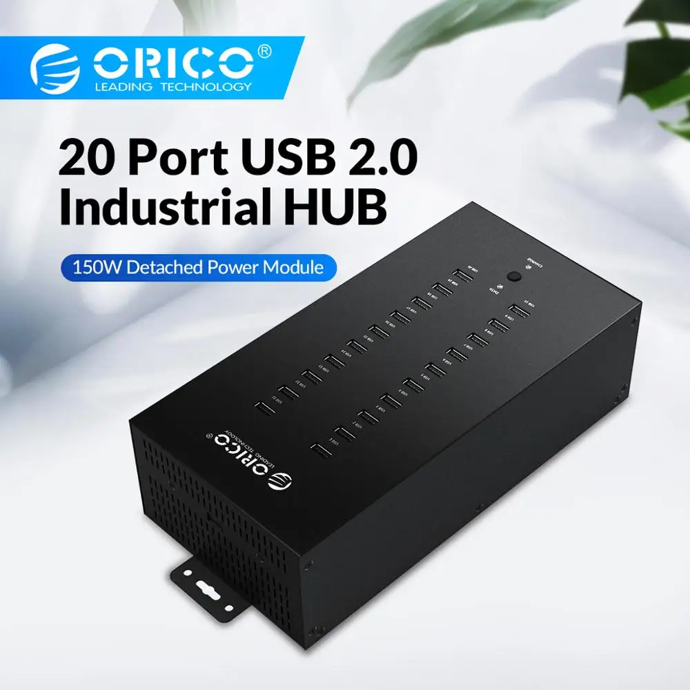 ORICO IH20P USB2.0 концентратор 20 портов промышленный USB разветвитель с 150 Вт интегрированный независимый адаптер питания для Windows Mac OS Linux
