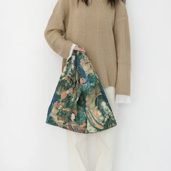 

Religious Art Handbag Large Capacity Vintage Style Canvas Bags Thick Shoulder Bag Casual Recyclable Shopping Tote