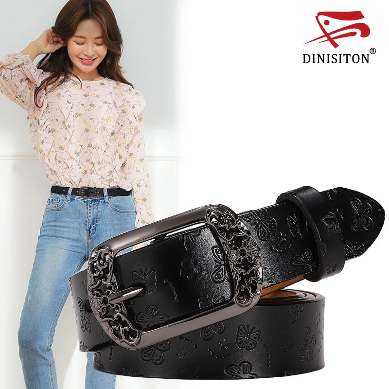 DINISITON Women's Belt Genuine Leather Belts adjustable Ladies Luxury Brand Strap Fashion High Quality Female Belt For Jeans