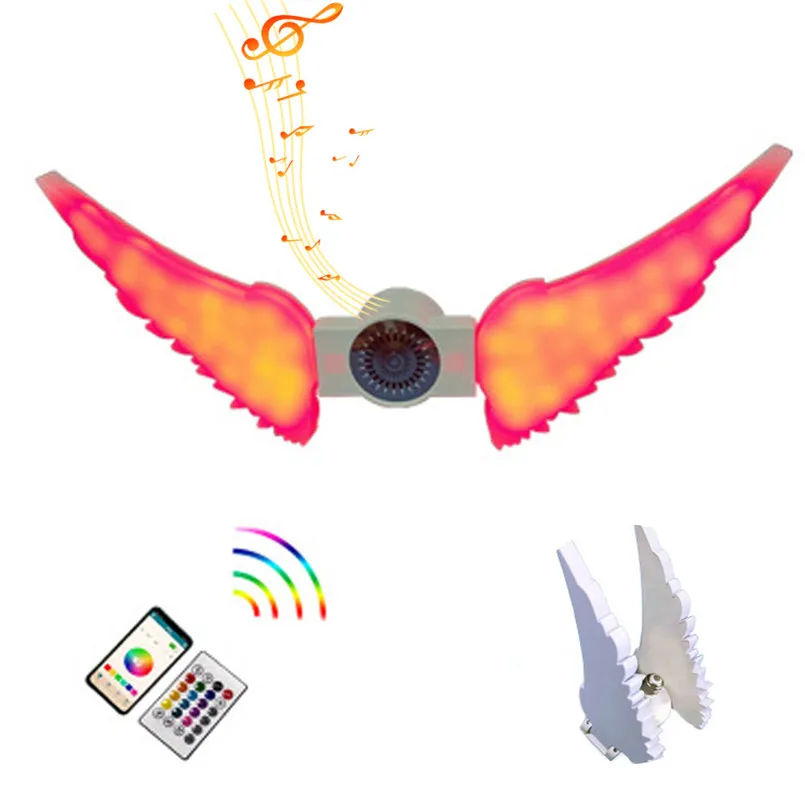 Multifunction Speaker Angel Wing 50W LED Bluetooth Music Bulb 13 Color Two Leaf Foldable E27 Wireless Speaker Bulb 40DEC0314