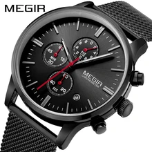 MEGIR Watch Men Stainless Steel Gold Quartz Men Watches Luminous Waterproof Chronograph Watch Clock Men Relogio Masculino Man