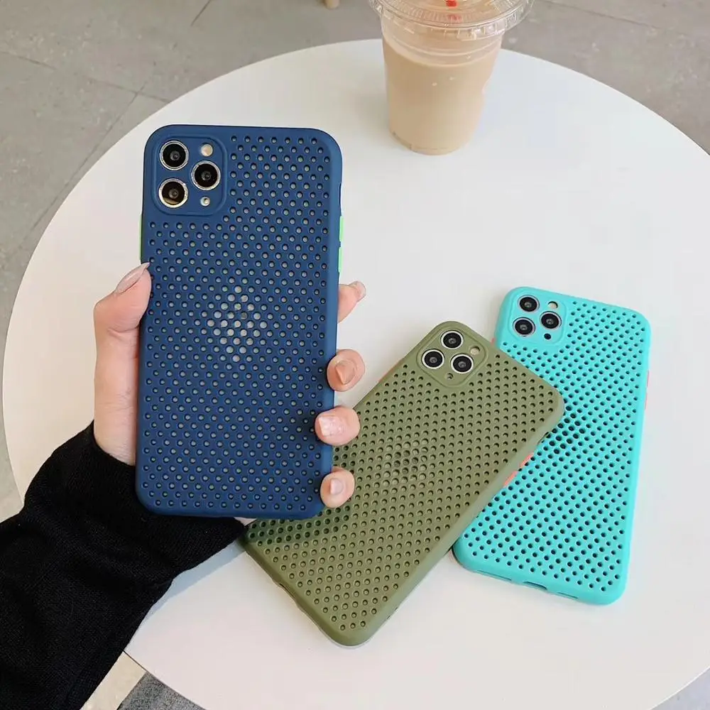 100pcs Hollow Cooling Phone Case For iPhone 12 Mini 11 Pro Max Breathable TPU Back Cover For iPhone X XS Max XR 8 7 6S Plus SE2
