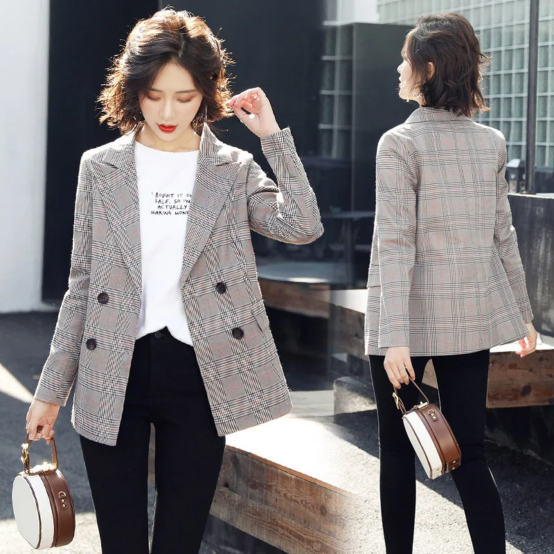 

Plaid Suit Jacket Women's 2019 Spring And Autumn New Style Korean-style Fashion Slimming Elegant Retro British Style WOMEN'S Dre